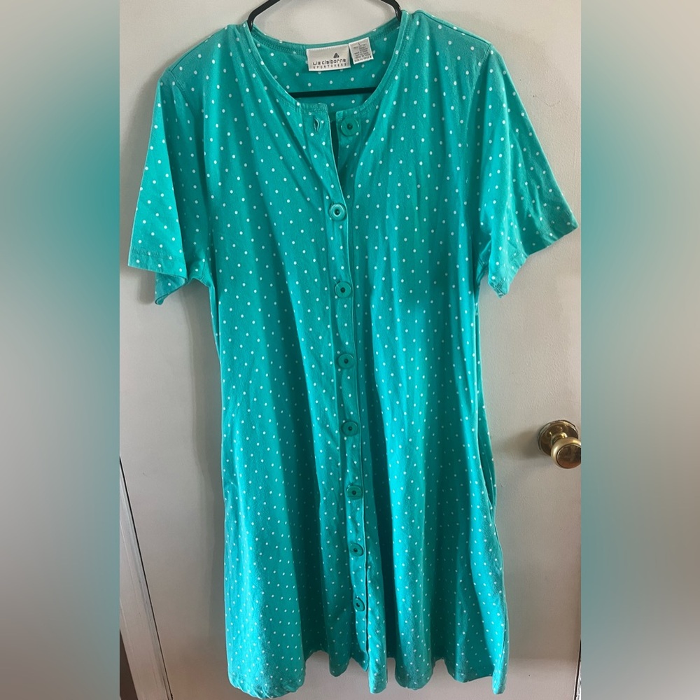 Teal Polka Dot Button-Up Dress